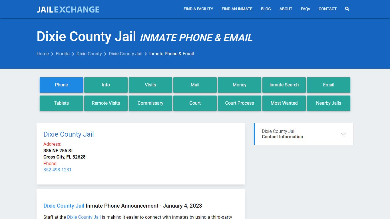 Inmate Phone - Dixie County Jail, FL - Jail Exchange