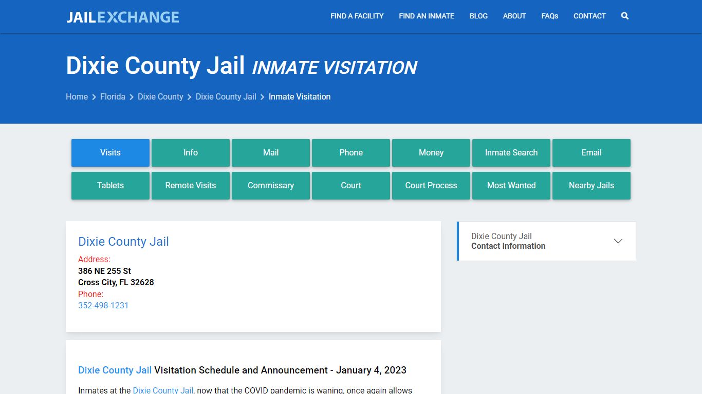 Inmate Visitation - Dixie County Jail, FL - Jail Exchange